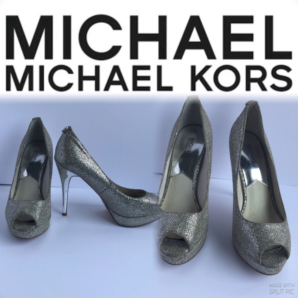 Michael Kors Silver Open Toe stiletto Heel Shoes size 8